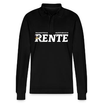 Rente Ente Cartoon Das Schuften hat ein Ende - Stanley/Stella Unisex Bio-Langarm-Poloshirt Prepster - Schwarz - Vorne - Anna (173cm) & Nico (186cm)