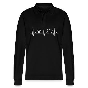 Cannabis - Hemp - Smoking weed legal - Heart curve - Stanley/Stella Organic Unisex Long-Sleeved Polo Shirt Prepster - black - Front - Anna (173cm) & Nico (186cm)