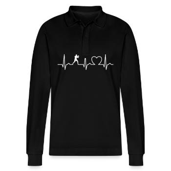 Heart Curve, ECG, Boxing, Martial Arts, Boxing Training - Stanley/Stella Organic Unisex Long-Sleeved Polo Shirt Prepster - black - Front - Anna (173cm) & Nico (186cm)