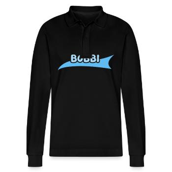 Gift for Bobbi - Stanley/Stella Organic Unisex Long-Sleeved Polo Shirt Prepster - black - Front - Anna (173cm) & Nico (186cm)