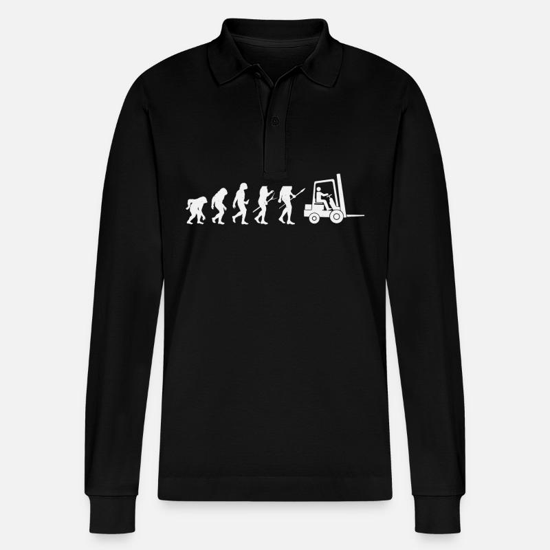 Forklift Evolution - Stanley/Stella Organic Unisex Long-Sleeved Polo Shirt Prepster - black