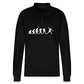 Evolution - Fechten - Fechter - Kampfsport - Stanley/Stella Unisex Bio-Langarm-Poloshirt Prepster - Schwarz - Vorne - Anna (173cm) & Nico (186cm)