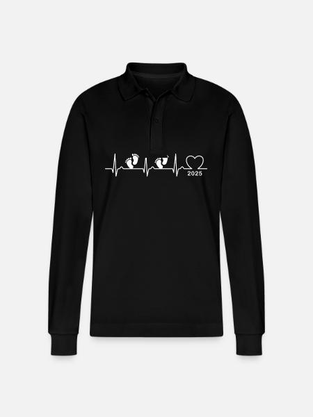 EKG-kurve - Hjertekurve - Baby 2025 - Tvillingerne - Stanley/Stella Prepster økologisk unisex langærmet poloshirt - sort