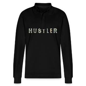 Hustler Money Texture Inspiration - Polo à manches longues bio PREPSTER Stanley/Stella Unisexe - noir - Devant - Anna (173cm) & Nico (186cm)