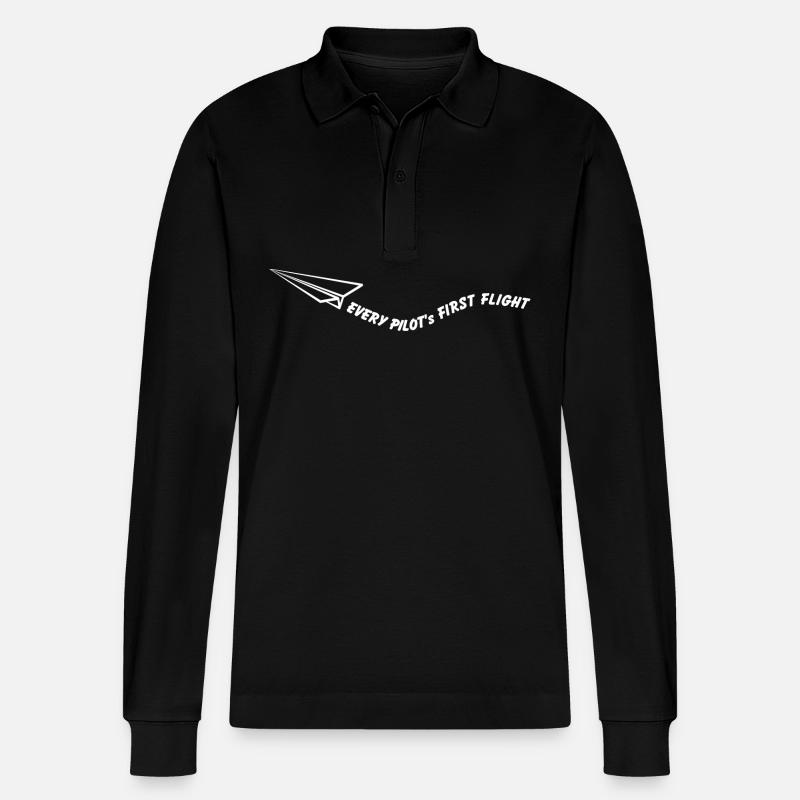 Every pilot's first flight - Stanley/Stella Organic Unisex Long-Sleeved Polo Shirt Prepster - black