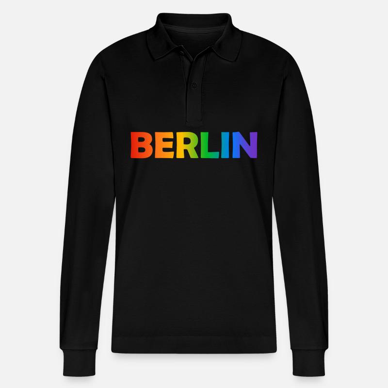 Berliner Regenbogen Text - Stanley/Stella Unisex Bio-Langarm-Poloshirt Prepster - Schwarz