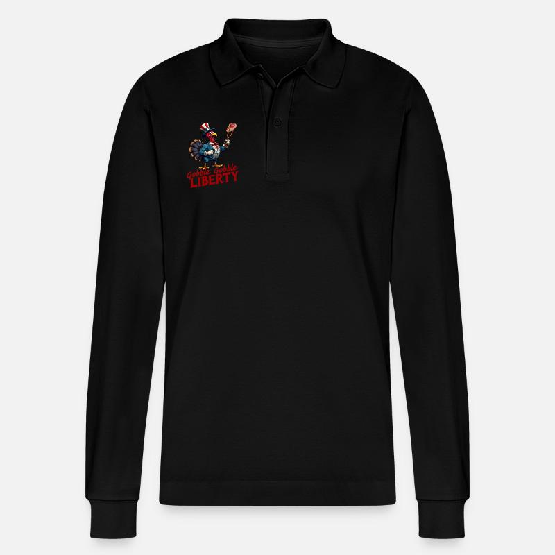 Gobble Gobble Liberty - Stanley/Stella Unisex Bio-Langarm-Poloshirt Prepster - Schwarz