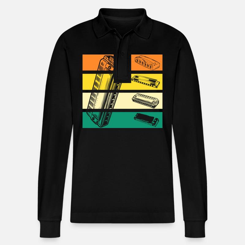 Harmonika Mundharmonika - Stanley/Stella Unisex Bio-Langarm-Poloshirt Prepster - Schwarz