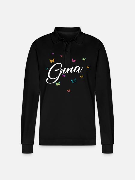 GINA - Mädchen Name mit bunten Schmetterlingen - Stanley/Stella Unisex Bio-Langarm-Poloshirt Prepster - Schwarz