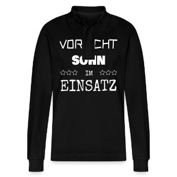 Vocation Son - Stanley/Stella Organic Unisex Long-Sleeved Polo Shirt Prepster - black - Front - Anna (173cm) & Nico (186cm)