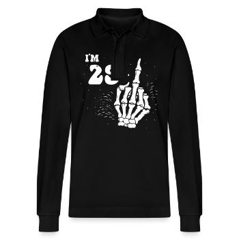 I Am 29 Plus Middle Finger - 30th Birthday - Stanley/Stella Organic Unisex Long-Sleeved Polo Shirt Prepster - black - Front - Anna (173cm) & Nico (186cm)