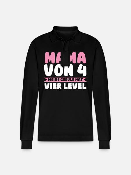 Mom of 4 children - Stanley/Stella Organic Unisex Long-Sleeved Polo Shirt Prepster - black