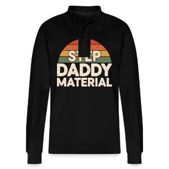 Step Daddy Material 18 - Stanley/Stella Unisex Bio-Langarm-Poloshirt Prepster - Schwarz - Vorne - Anna (173cm) & Nico (186cm)