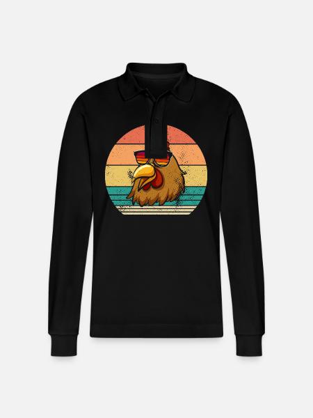 Chickens Hen - Stanley/Stella Organic Unisex Long-Sleeved Polo Shirt Prepster - black