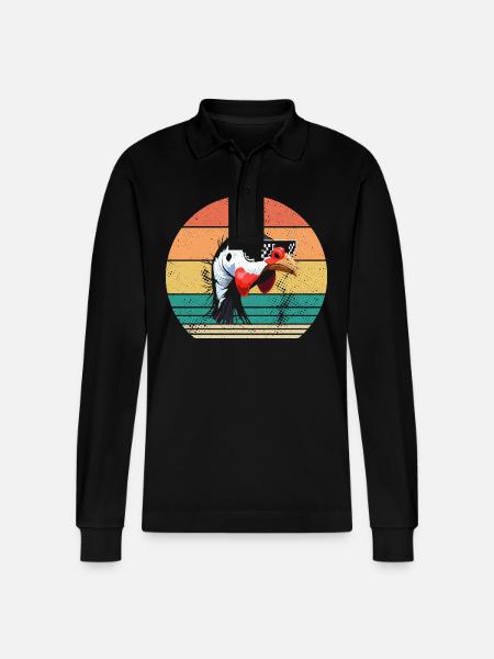 Chickens Rooster Guinea Fowl - Stanley/Stella Organic Unisex Long-Sleeved Polo Shirt Prepster - black