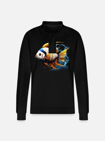 Angelfish - Stanley/Stella Organic Unisex Long-Sleeved Polo Shirt Prepster - black