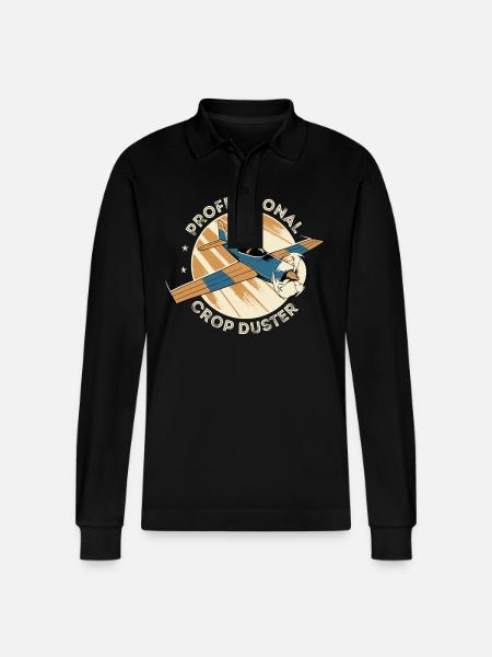 Professional Crop Duster Pilot, Aerial - Stanley/Stella Organic Unisex Long-Sleeved Polo Shirt Prepster - black