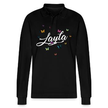 LAYLA - Mädchen Name mit bunten Schmetterlingen - Stanley/Stella Unisex Bio-Langarm-Poloshirt Prepster - Schwarz - Vorne - Anna (173cm) & Nico (186cm)