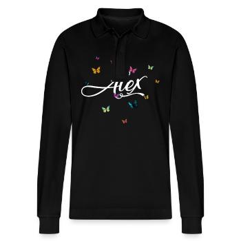 ALEX - Girl Name with Colorful Butterflies - Stanley/Stella Organic Unisex Long-Sleeved Polo Shirt Prepster - black - Front - Anna (173cm) & Nico (186cm)