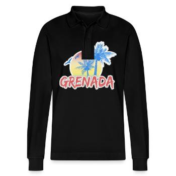 Urlaub Grenada - Stanley/Stella Unisex Bio-Langarm-Poloshirt Prepster - Schwarz - Vorne - Anna (173cm) & Nico (186cm)