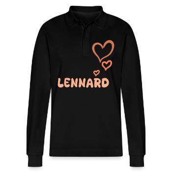 Geschenk für Lennard - Stanley/Stella Unisex Bio-Langarm-Poloshirt Prepster - Schwarz - Vorne - Anna (173cm) & Nico (186cm)