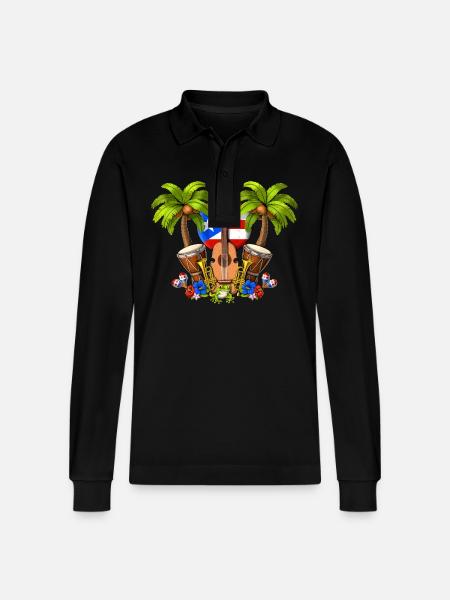 Puerto Rico Landscape - Stanley/Stella Organic Unisex Long-Sleeved Polo Shirt Prepster - black