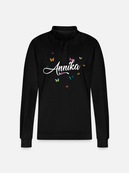 ANNIKA - Mädchen Name mit bunten Schmetterlingen - Stanley/Stella Unisex Bio-Langarm-Poloshirt Prepster - Schwarz