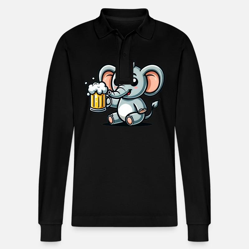 Cute Elephant Drinking Beer - Stanley/Stella Unisex Bio-Langarm-Poloshirt Prepster - Schwarz