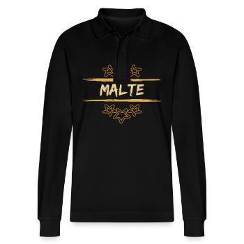 Malte as Malte - Stanley/Stella Organic Unisex Long-Sleeved Polo Shirt Prepster - black - Front - Anna (173cm) & Nico (186cm)