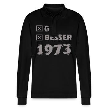 1973 - Stanley/Stella Organic Unisex Long-Sleeved Polo Shirt Prepster - black - Front - Anna (173cm) & Nico (186cm)