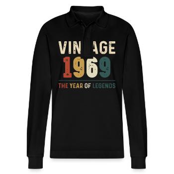 55 ans Vintage 1969 55e anniversaire cadeaux - Polo à manches longues bio PREPSTER Stanley/Stella Unisexe - noir - Devant - Anna (173cm) & Nico (186cm)