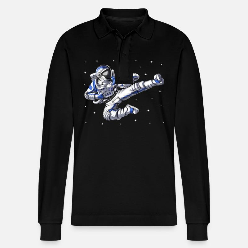 Astronauten-Karate - Stanley/Stella Unisex Bio-Langarm-Poloshirt Prepster - Schwarz