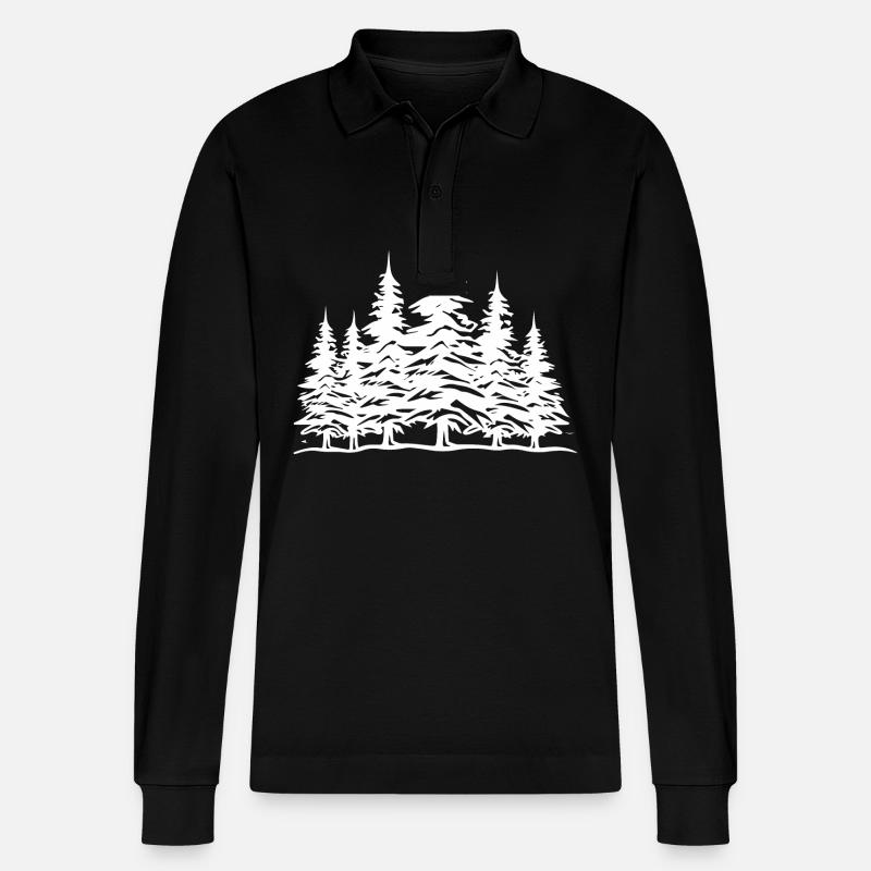 Wald Bäume - Stanley/Stella Unisex Bio-Langarm-Poloshirt Prepster - Schwarz