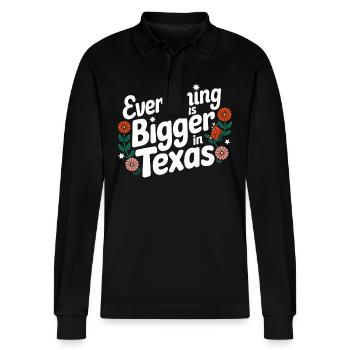 Texas State Texans Texas - Stanley/Stella Organic Unisex Long-Sleeved Polo Shirt Prepster - black - Front - Anna (173cm) & Nico (186cm)