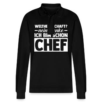 Teamleiter Chef Abschied - Stanley/Stella Unisex Bio-Langarm-Poloshirt Prepster - Schwarz - Vorne - Anna (173cm) & Nico (186cm)