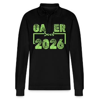 Freak 2026 - Stanley/Stella Organic Unisex Long-Sleeved Polo Shirt Prepster - black - Front - Anna (173cm) & Nico (186cm)