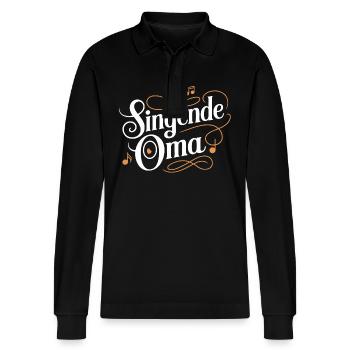 Singende Oma - unsere Oma Großmutter singt gerne. - Stanley/Stella Unisex Bio-Langarm-Poloshirt Prepster - Schwarz - Vorne - Anna (173cm) & Nico (186cm)