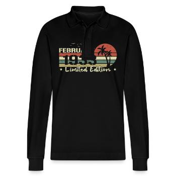 February Vintage 91st Anniversary Born 1933 Vibe - Stanley/Stella Organic Unisex Long-Sleeved Polo Shirt Prepster - black - Front - Anna (173cm) & Nico (186cm)
