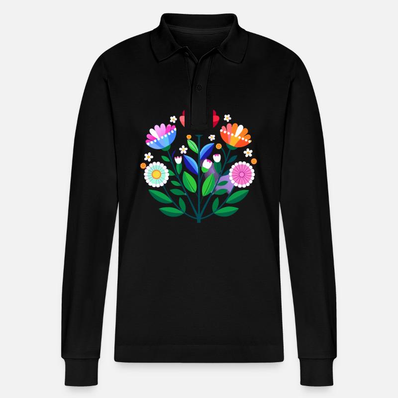 Subtile Bi Pride Blumen - Stanley/Stella Unisex Bio-Langarm-Poloshirt Prepster - Schwarz