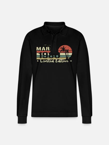 Marts Vintage 44 års jubilæum Født 1980 Vibe - Stanley/Stella Prepster økologisk unisex langærmet poloshirt - sort