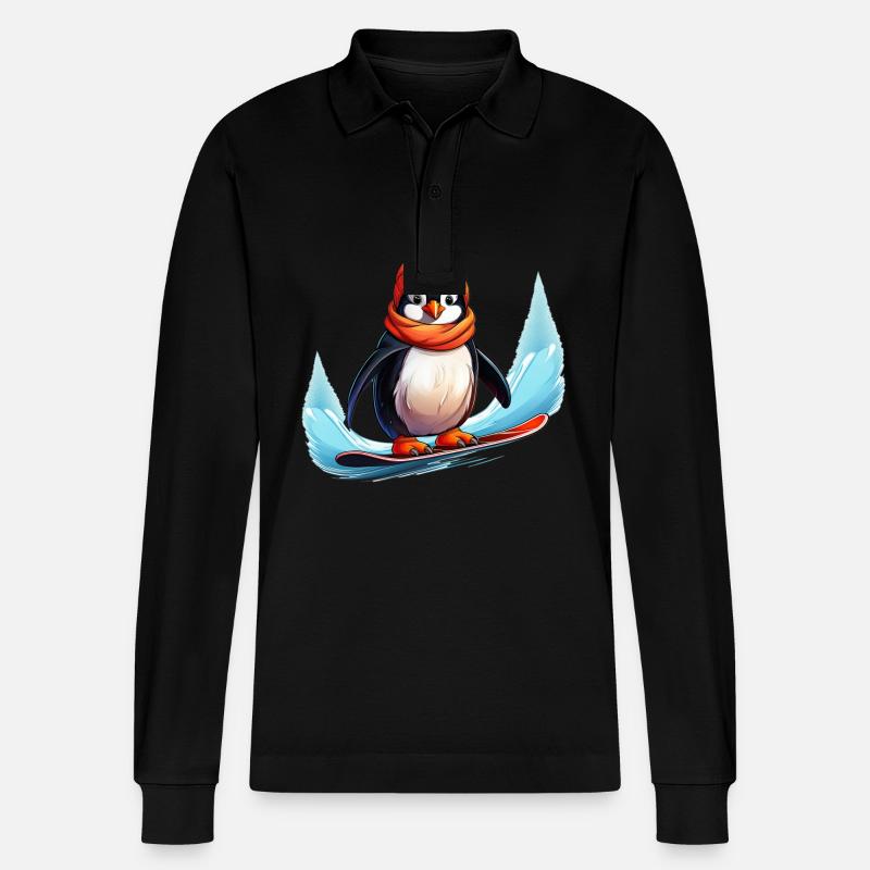 Pinguin Snowboard - Stanley/Stella Unisex Bio-Langarm-Poloshirt Prepster - Schwarz