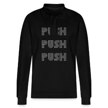 Push Push Push Motivational - Stanley/Stella Organic Unisex Long-Sleeved Polo Shirt Prepster - black - Front - Anna (173cm) & Nico (186cm)