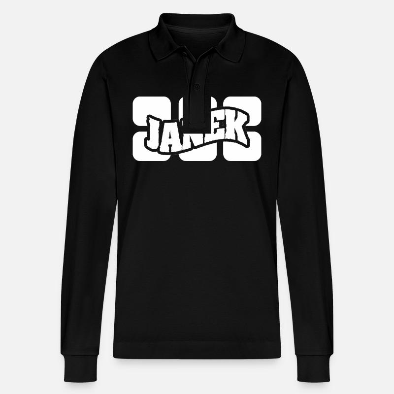 Name Janek - Stanley/Stella Unisex Bio-Langarm-Poloshirt Prepster - Schwarz