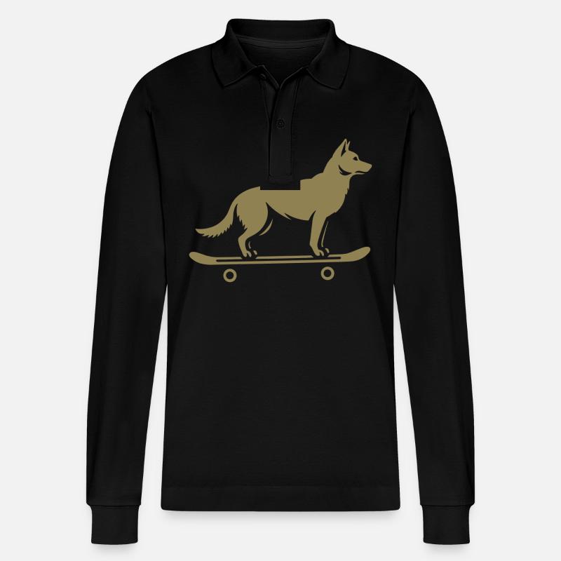 Hund Schäferhund Skateboard Skateboarder - Stanley/Stella Unisex Bio-Langarm-Poloshirt Prepster - Schwarz
