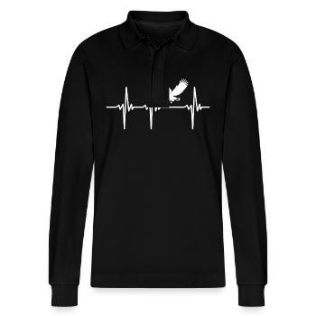 Heartbeat for flying ospreys - Stanley/Stella Organic Unisex Long-Sleeved Polo Shirt Prepster - black - Front - Anna (173cm) & Nico (186cm)