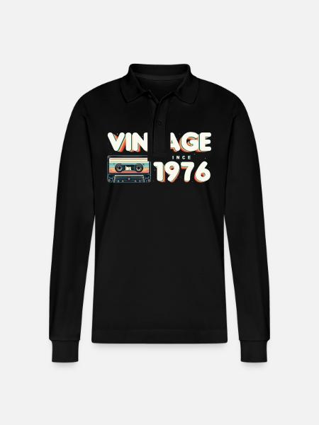 Vintage Musik & Nostalgisk Födelsedag - Vintage - Ekologisk långärmad pikétröja Prepster unisex från Stanley/Stella - svart