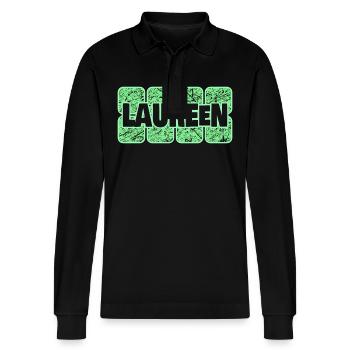 Laureen as a first name - Stanley/Stella Organic Unisex Long-Sleeved Polo Shirt Prepster - black - Front - Anna (173cm) & Nico (186cm)