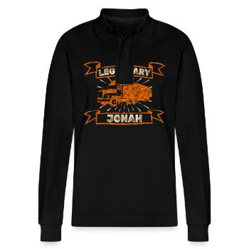 Geschenk für Jonah - Stanley/Stella Unisex Bio-Langarm-Poloshirt Prepster - Schwarz - Vorne - Anna (173cm) & Nico (186cm)