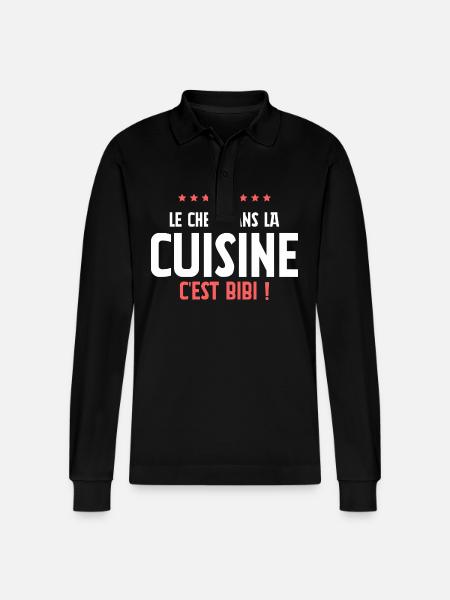 De chef-kok in de keuken is bibi! -Schort - Stanley/Stella uniseks bio poloshirt met lange mouwen Prepster - zwart