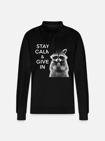 Meme raccoon - Stanley/Stella Organic Unisex Long-Sleeved Polo Shirt Prepster - black
